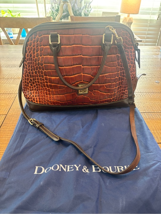 Dooney & Bourke Handbags - Dooney & Bourke Croc-Embossed Brown Dome Satchel with Gold Hardware